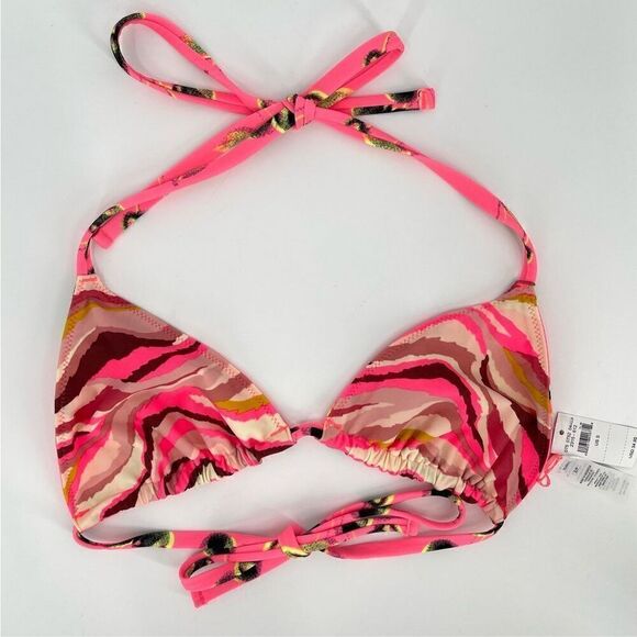 Aerie Reversible Triangle Bikini Top Cherry Abstract Print Women Small Pink NWT - Picture 2 of 4